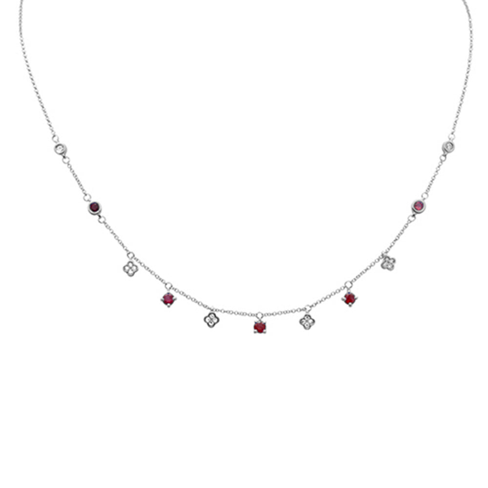 ''SPECIAL! .83ct G SI 14K White Gold Diamond Ruby Gemstone Dangling Pendant NECKLACE 16'''' +2'''' EXT''