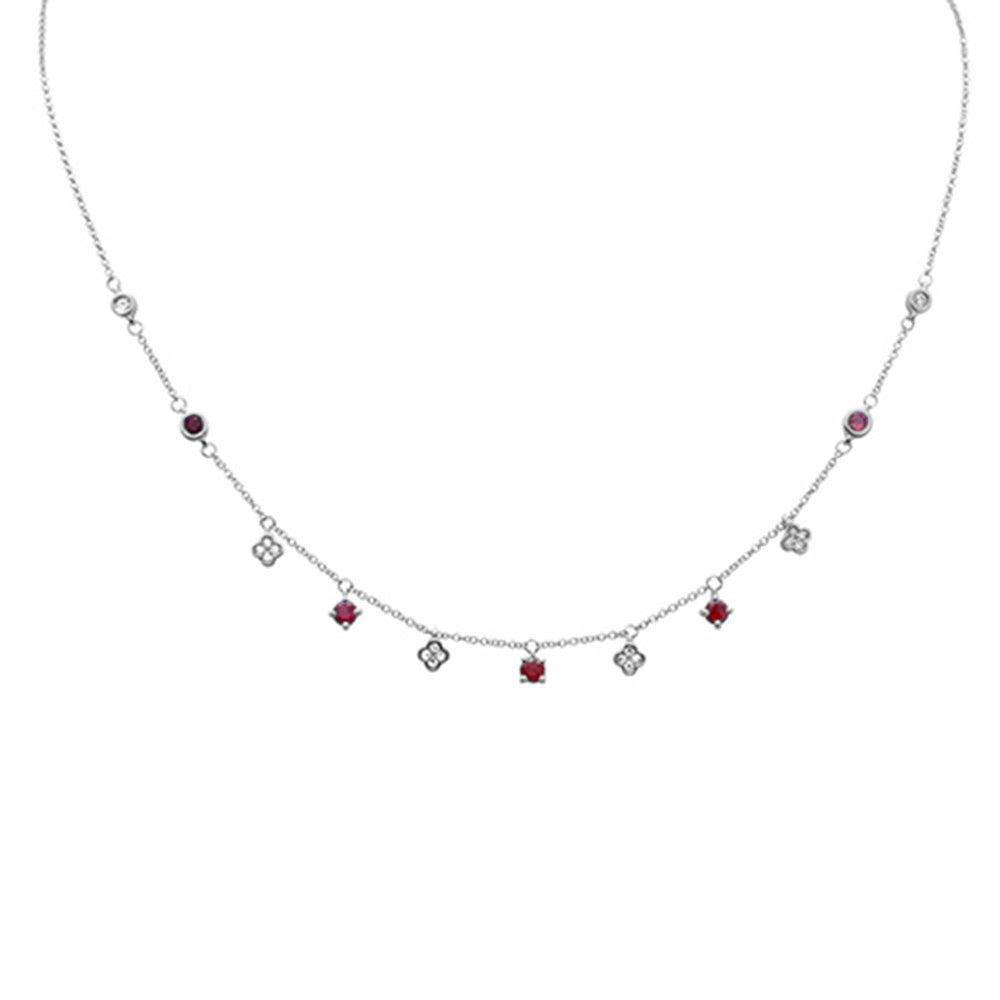 ''SPECIAL! .83ct G SI 14K White GOLD Diamond Ruby Gemstone Dangling Pendant Necklace 16'''' +2'''' EXT''