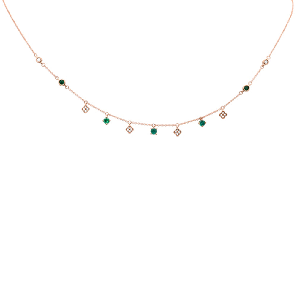 ''SPECIAL!.67ct G SI 14K Rose GOLD Diamond & Emerald Gemstone Pendant Necklace 16+2'''' Long''