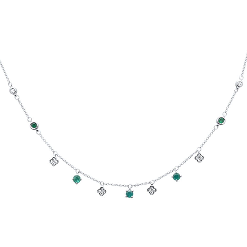 ''SPECIAL! .60ct G SI 14K White GOLD Diamond Emerald Gemstones Pendant Necklace 16+2'''' Ext Long''