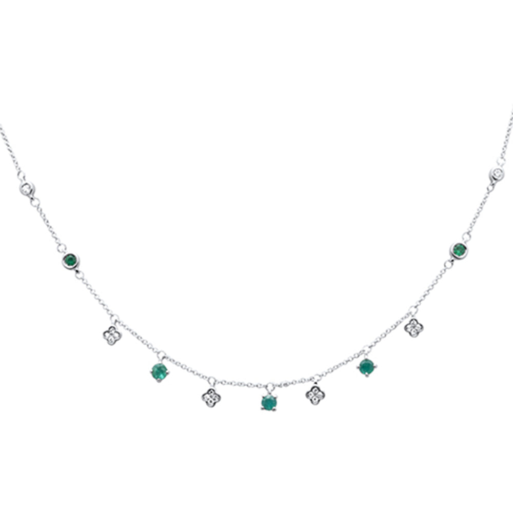 ''SPECIAL! .60ct G SI 14K White Gold Diamond Emerald Gemstones PENDANT Necklace 16+2'''' Ext Long''