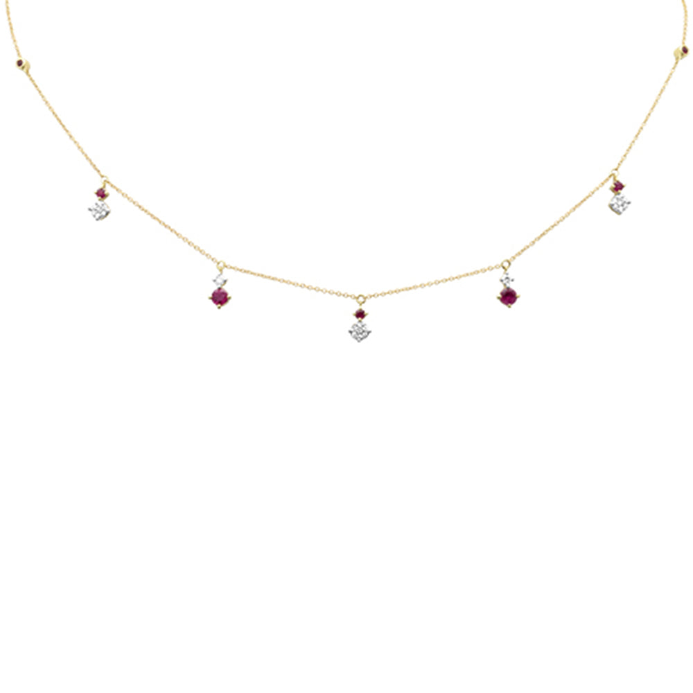 ''SPECIAL!.90ct G SI 14K Yellow Gold DIAMOND & Ruby Gemstone Pendant Necklace 16+2'''' Long''