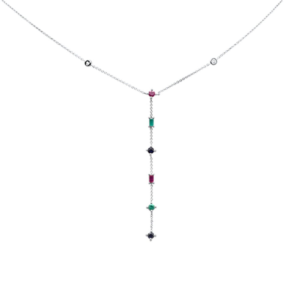 ''SPECIAL!.81ct G SI 14K White GOLD Diamond & Multi Color Gemstones Pendant Necklace 18'''' Long''