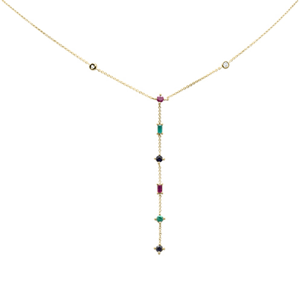 ''SPECIAL!.78ct G SI 14K Yellow Gold DIAMOND & Multi Color Gemstones Pendant Necklace 18'''' Long''