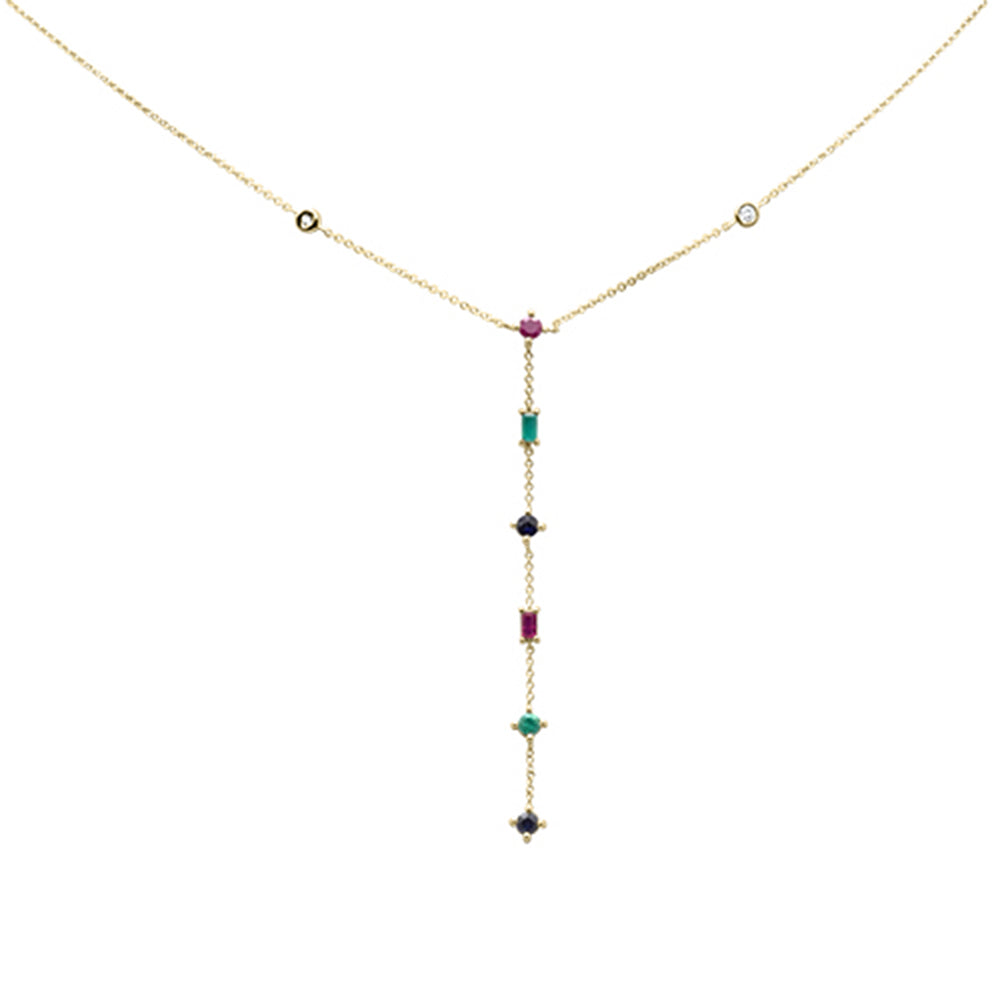 ''SPECIAL!.78ct G SI 14K Yellow GOLD Diamond & Multi Color Gemstones Pendant Necklace 18'''' Long''