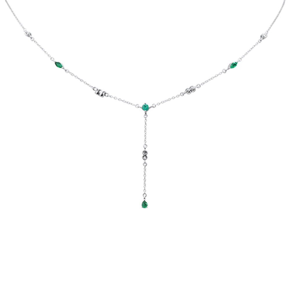 ''SPECIAL!.74ct G SI 14K White Gold DIAMOND & Emerald Gemstone Pendant Necklace 16+2'''' Long''