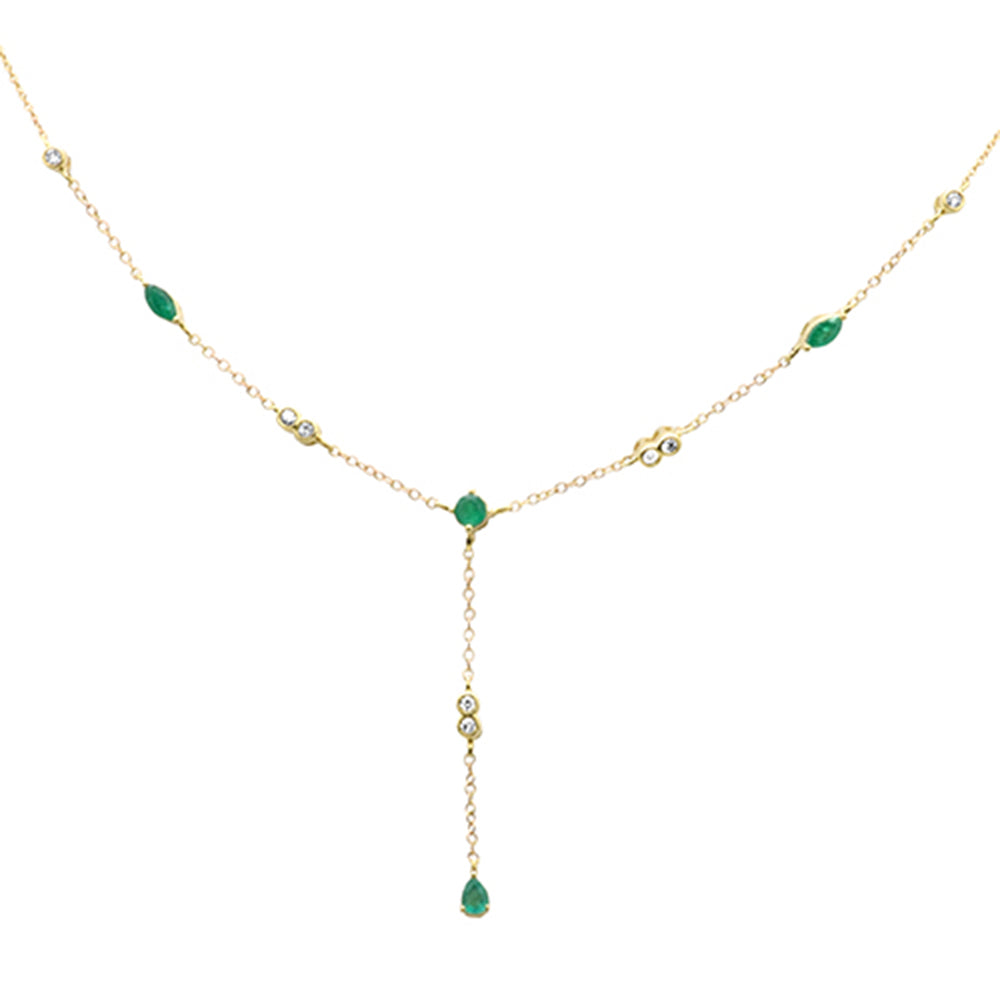 ''SPECIAL! .71ct G SI 14K Yellow GOLD Diamond Emerald Gemstone Drop Lariat Pendant Necklace 16'''' +2''''