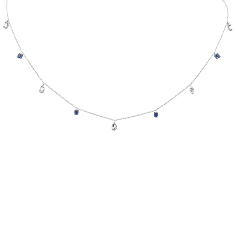 ''SPECIAL!1.18ct G SI 14K White Gold Diamond & Blue Sapphire Gemstone Pendant NECKLACE 16+2'''' Long''