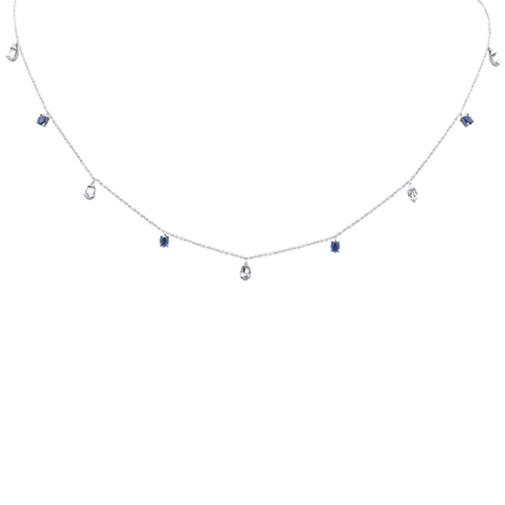 ''SPECIAL!1.18ct G SI 14K White GOLD Diamond & Blue Sapphire Gemstone Pendant Necklace 16+2'''' Long''