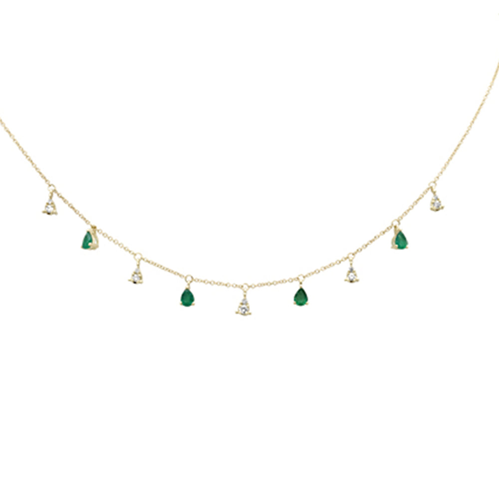 ''SPECIAL!.77ct G SI 14K Yellow Gold DIAMOND & Emerald Gemstone Pendant Necklace  16+2'''' Long''