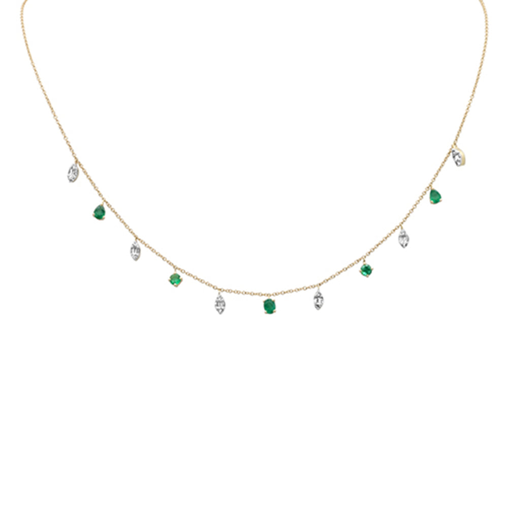 ''.96ct G SI 14K Yellow Gold Diamond & Emerald Gemstone PENDANT Necklace 16'''' + 2'''' Ext''