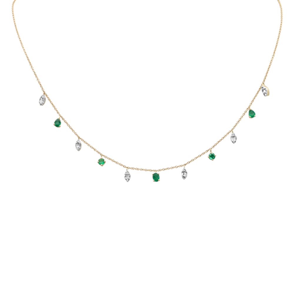 ''.96ct G SI 14K Yellow GOLD Diamond & Emerald Gemstone Pendant Necklace 16'''' + 2'''' Ext''