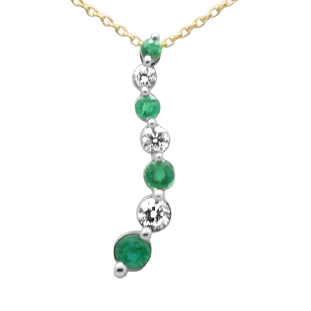 ''SPECIAL!.47ct G SI 14K Yellow Gold Diamond Emerald Gemstones Journey PENDANT Necklace 18'''' Long Cha