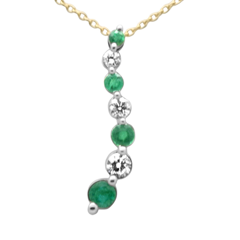 ''SPECIAL!.47ct G SI 14K Yellow GOLD Diamond Emerald Gemstones Journey Pendant Necklace 18'''' Long Cha