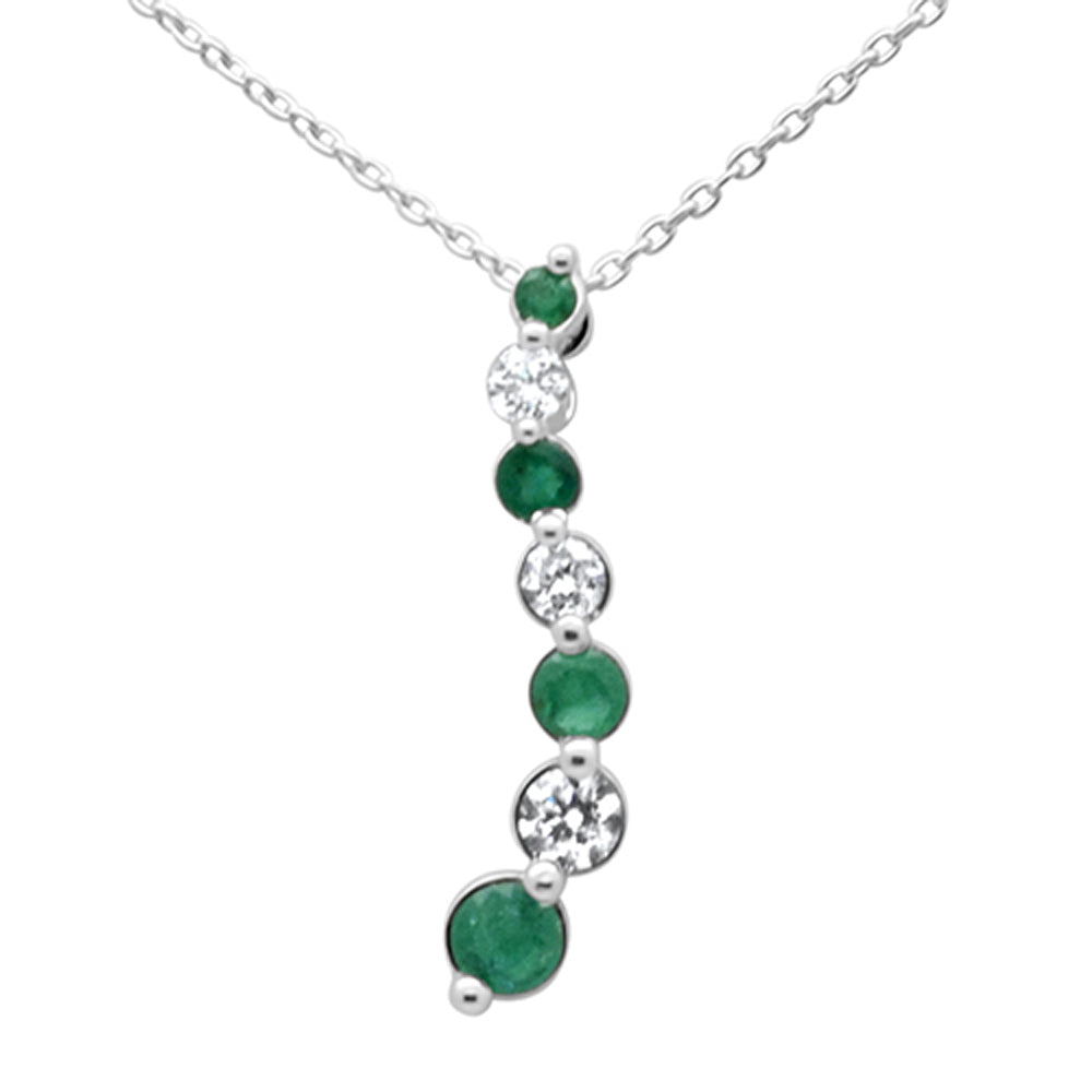 ''.47ct G SI 14K White GOLD Diamond & Green Emerald Gemstone Pendant Necklace 18'''' Long''