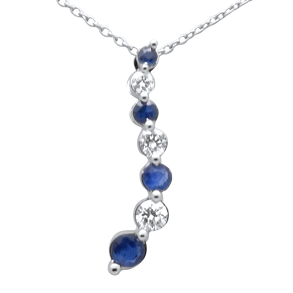 ''SPECIAL!.21ct, .42ct G SI 14K White Gold Diamond Blue Sapphire Gemstones PENDANT Necklace 18'''' Long
