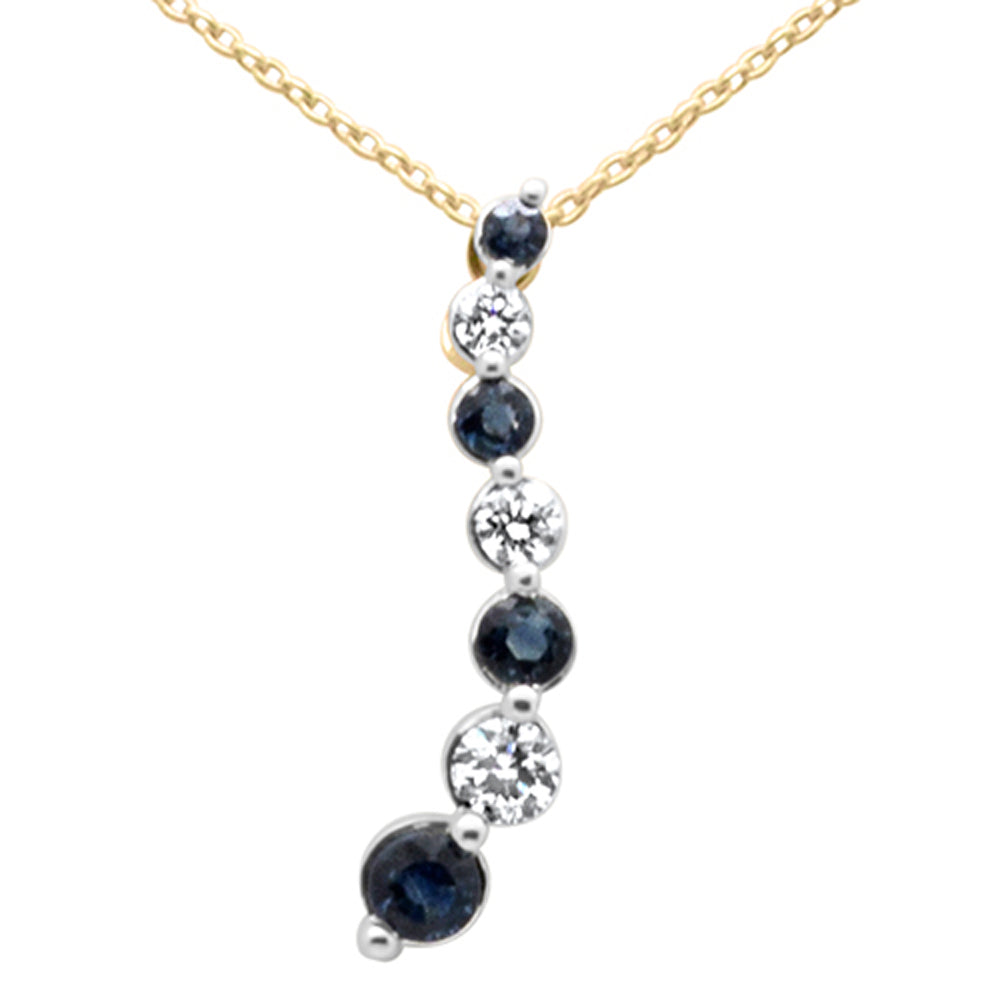 ''.62ct G SI 14K Yellow GOLD Diamond & Blue Sapphire Gemstone Pendant Necklace 18'''' Long''