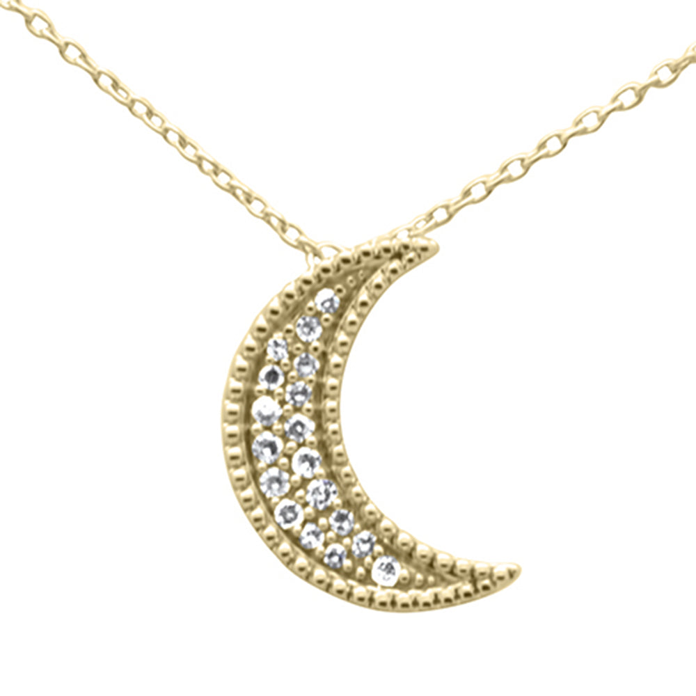 ''.10ct G SI 14K Yellow GOLD Diamond Half Moon Pendant Necklace 18'''' Long Chain''