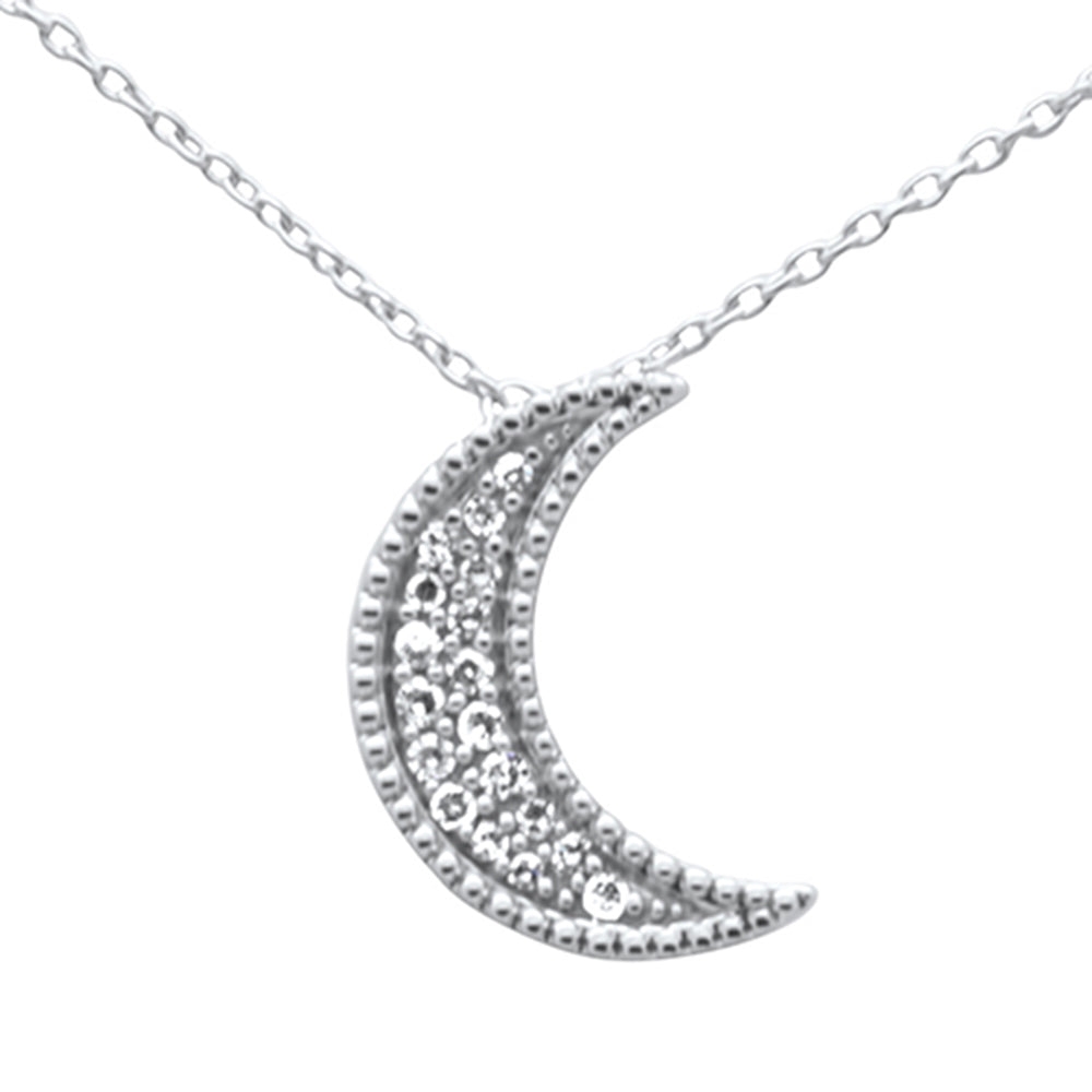 ''.10ct G SI 14K White Gold DIAMOND Half Moon Pendant Necklace 18'''' Long Chain''