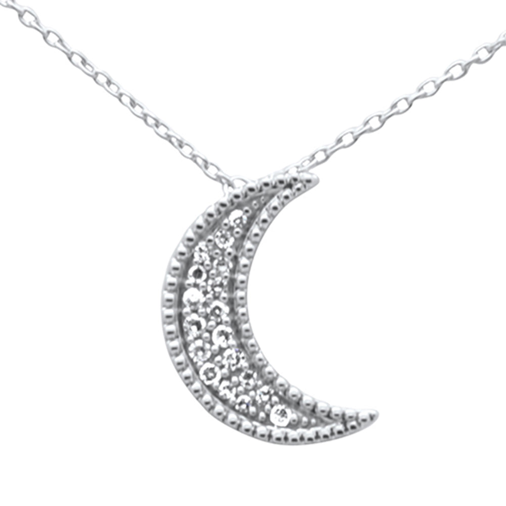 ''.10ct G SI 14K White Gold Diamond Half Moon PENDANT Necklace 18'''' Long Chain''