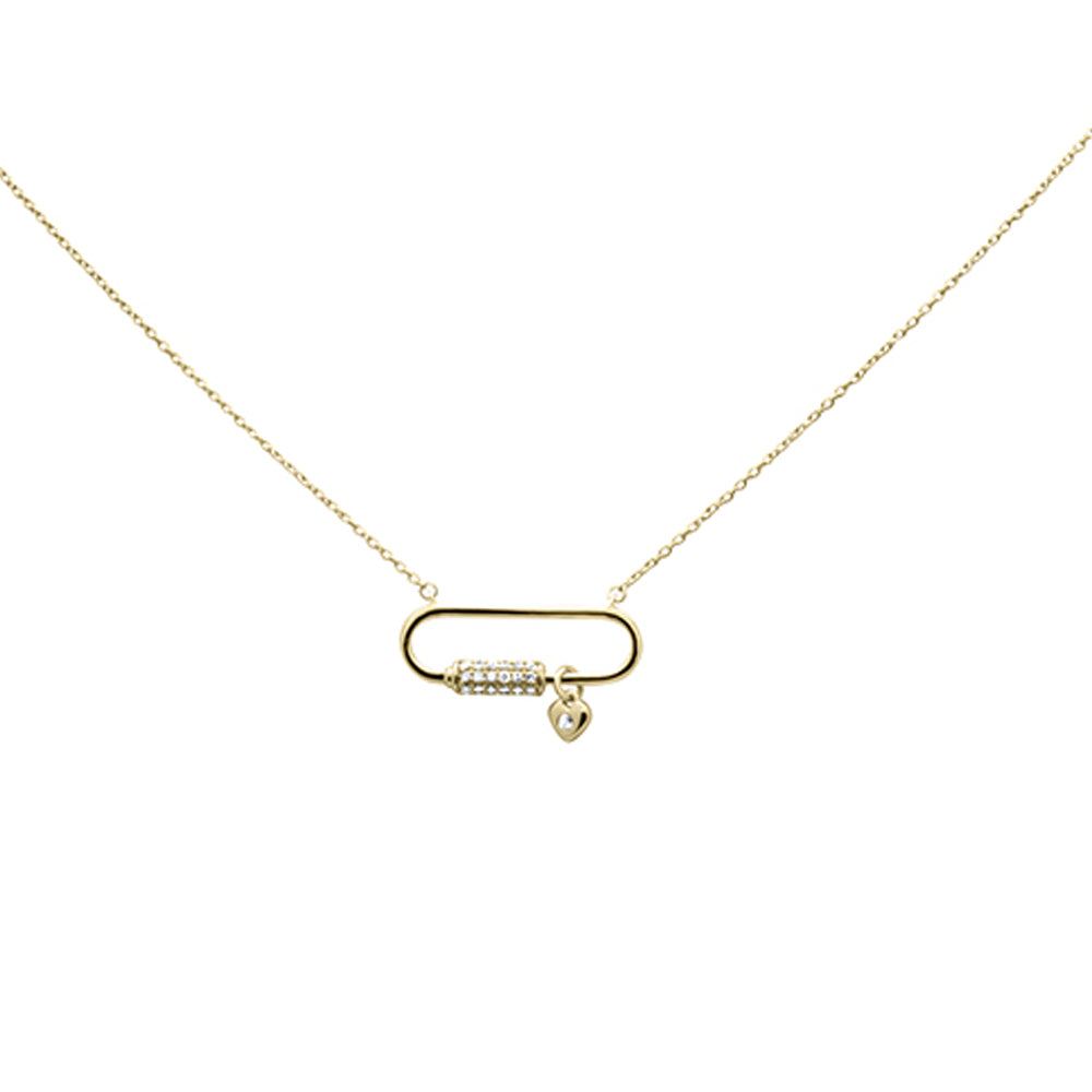 ''.10ct G SI 14K Yellow Gold Diamond Paper Clip PENDANT Necklace 18'''' Long Chain''