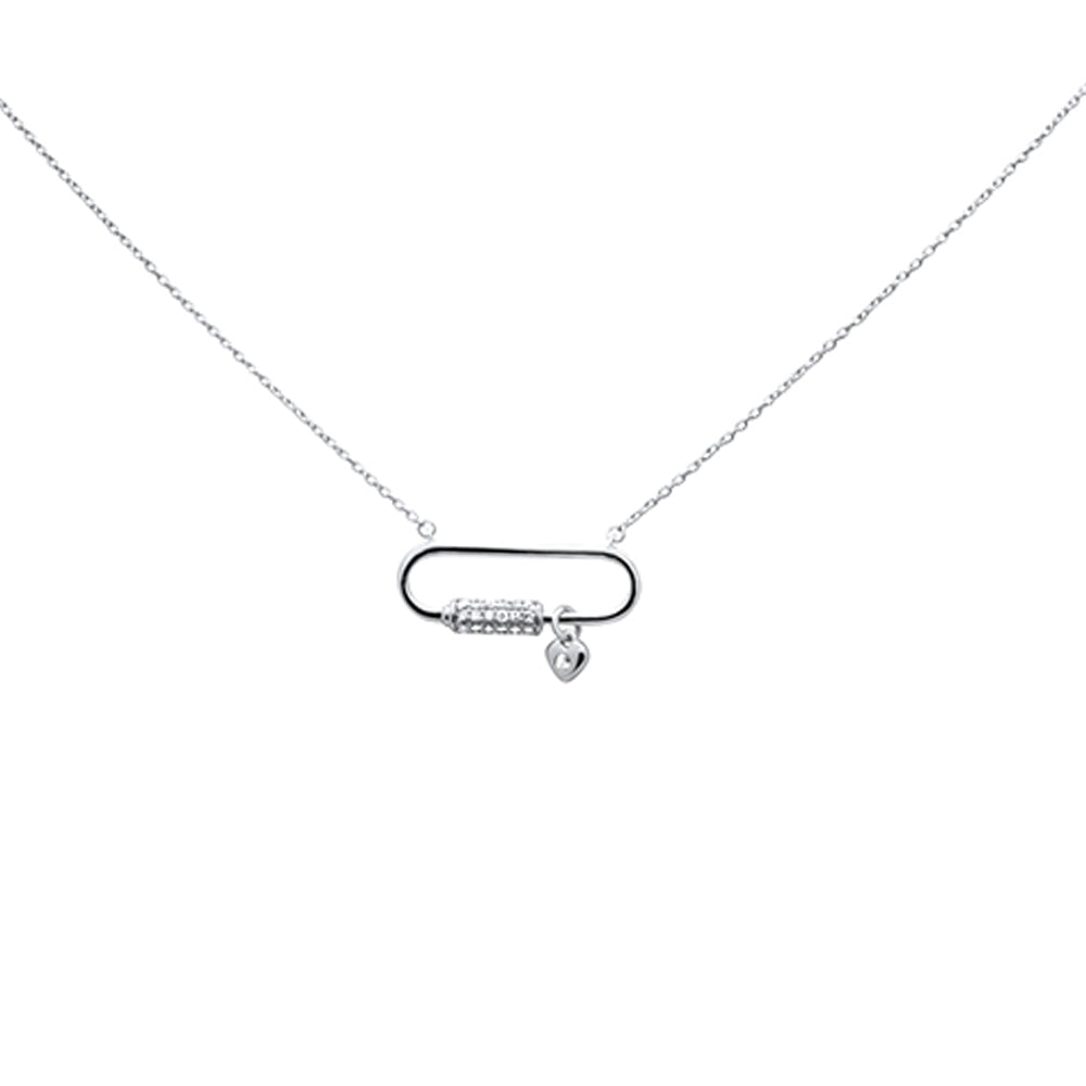''.10ct G SI 14K White GOLD Diamond Paper Clip Pendant Necklace 18'''' Long Chain''
