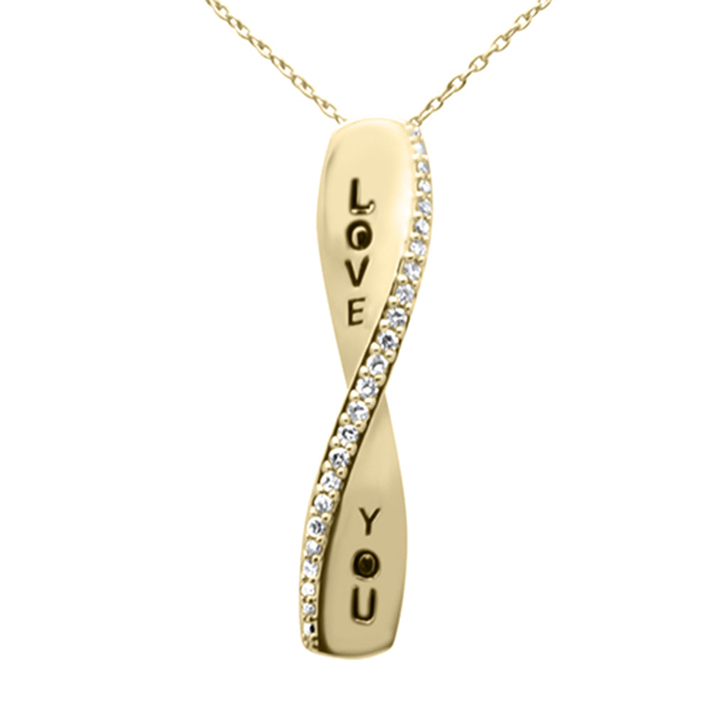 ''SPECIAL!.13ct G SI 14K Yellow GOLD Diamond ''''Love You'''' Engraved Pendant Necklace 18'''' Long Chain''