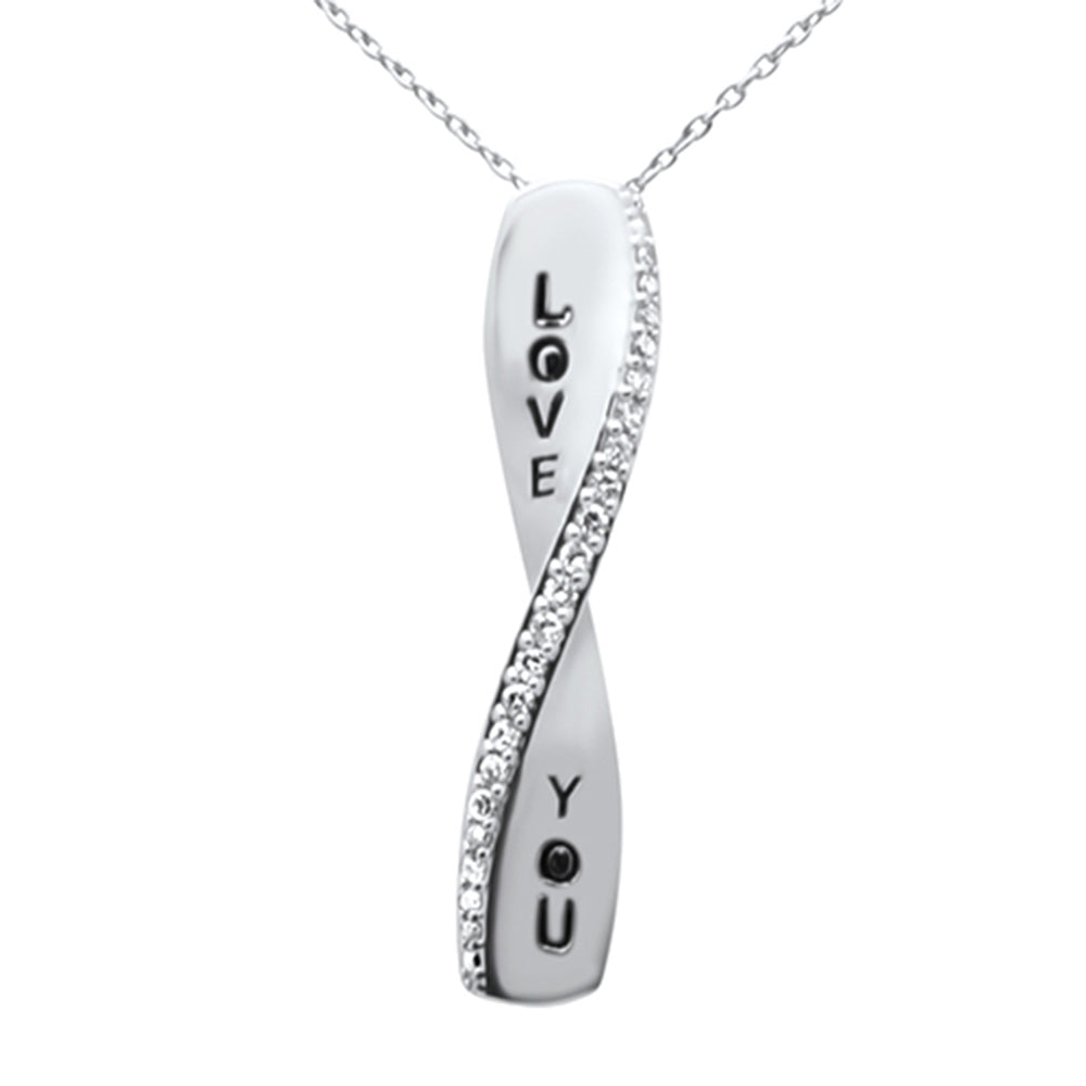 ''SPECIAL!.13ct G SI 14K White Gold DIAMOND ''''Love You'''' Engraved Pendant Necklace 18'''' Long Chain''