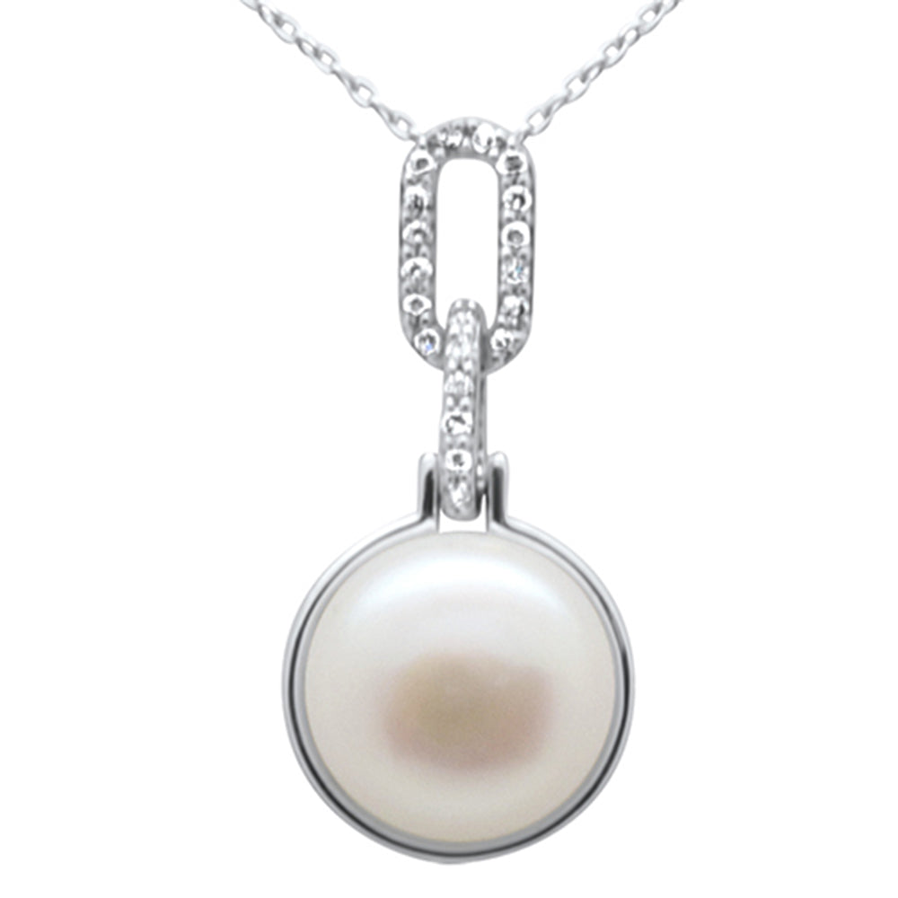 ''SPECIAL!.10ct G SI 14K White Gold Diamond Pearl PENDANT Necklace 18'''' Long Chain''