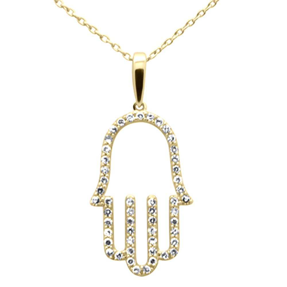 ''SPECIAL!.25ct G SI 14K Yellow Gold Diamond Hand of Hamsa PENDANT Necklace 18'''' Long Chain''