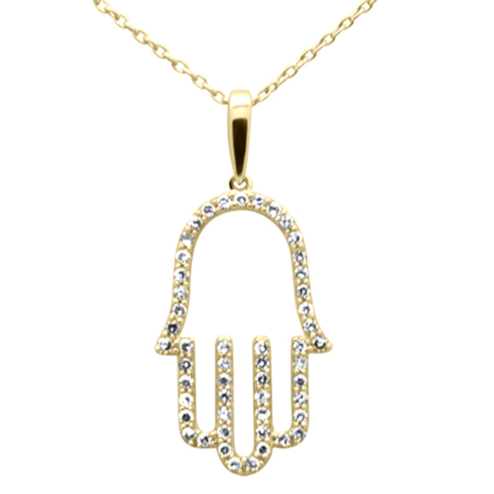 ''SPECIAL!.25ct G SI 14K Yellow Gold DIAMOND Hand of Hamsa Pendant Necklace 18'''' Long Chain''