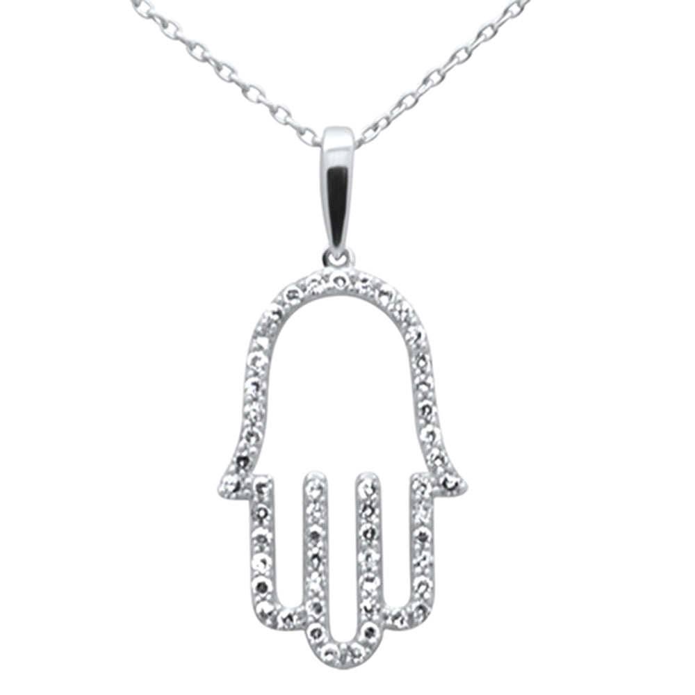 ''SPECIAL!.25ct G SI 14K White Gold Diamond Hand of Hamsa PENDANT Necklace 18'''' Long Chain''