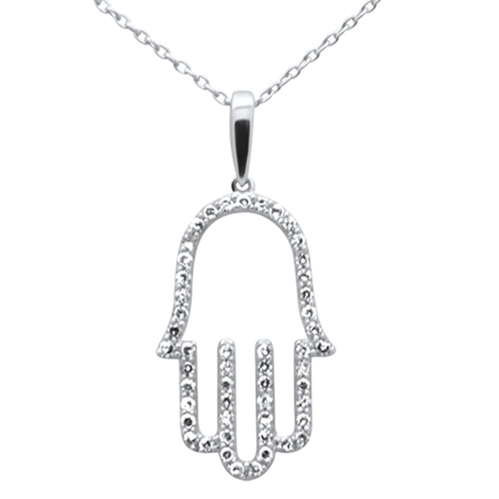 ''SPECIAL!.25ct G SI 14K White Gold DIAMOND Hand of Hamsa Pendant Necklace 18'''' Long Chain''