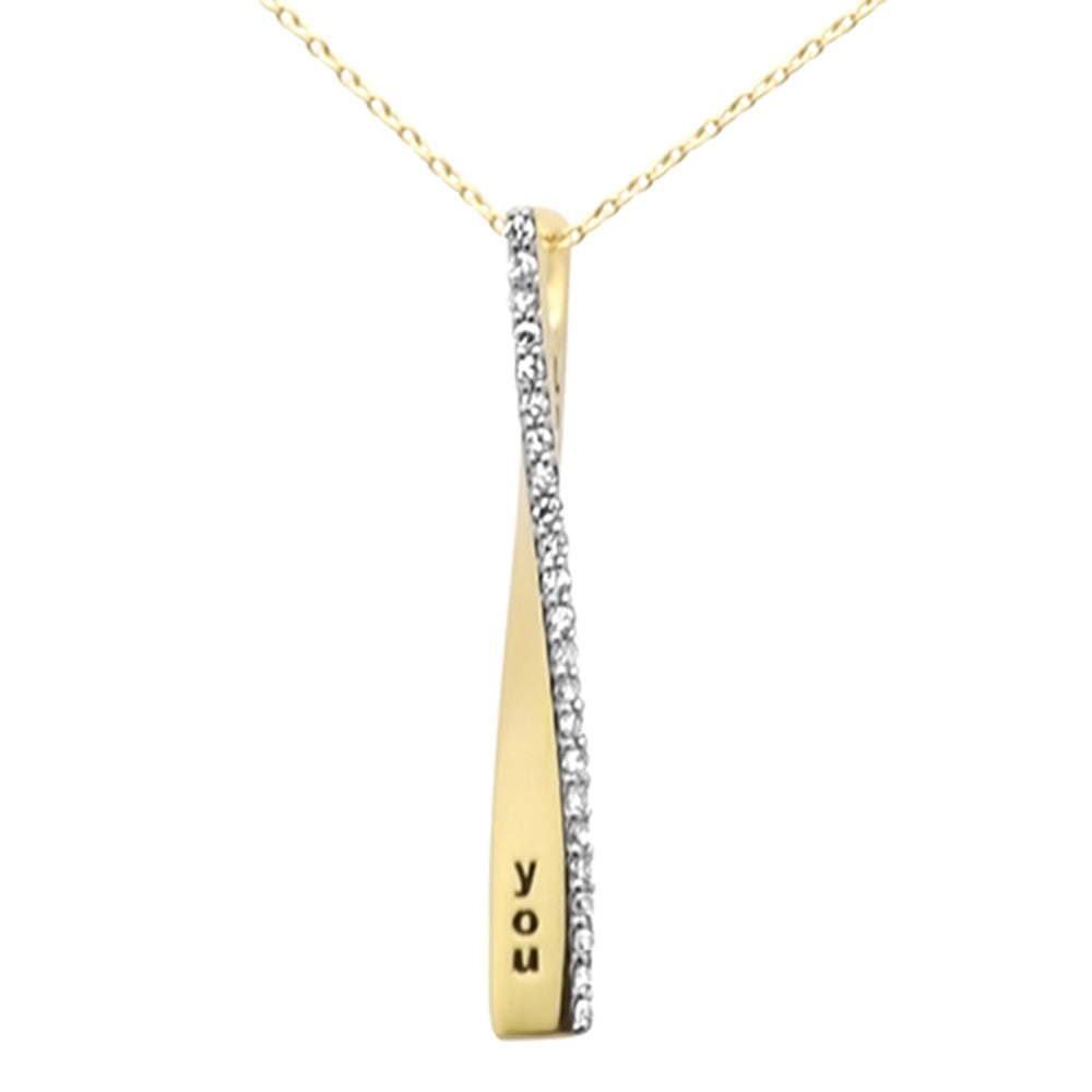 ''SPECIAL!.16ct G SI 14K Yellow Gold Diamond ''''Love You'''' Engraved PENDANT Necklace 18'''' Long Chain''