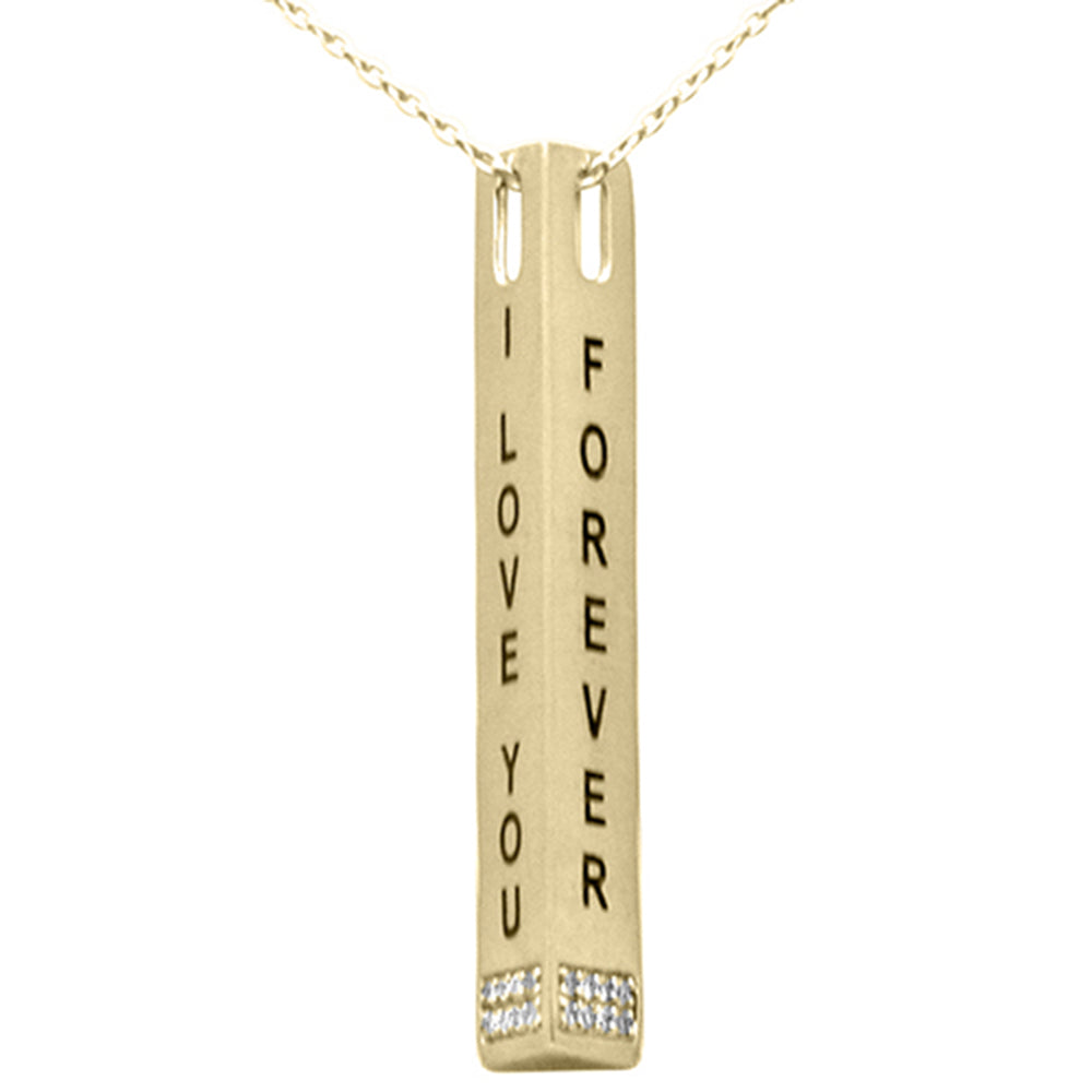 ''SPECIAL!.08ct G SI 14K Yellow GOLD Diamond ''''I Love You Forever'''' Engraved Pendant Necklace 18'''' Lo