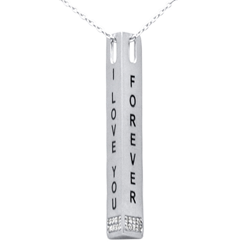 ''SPECIAL!.08ct G SI 14K White GOLD Diamond ''''I Love You Forever'''' Engraved Pendant Necklace 18'''' Lon