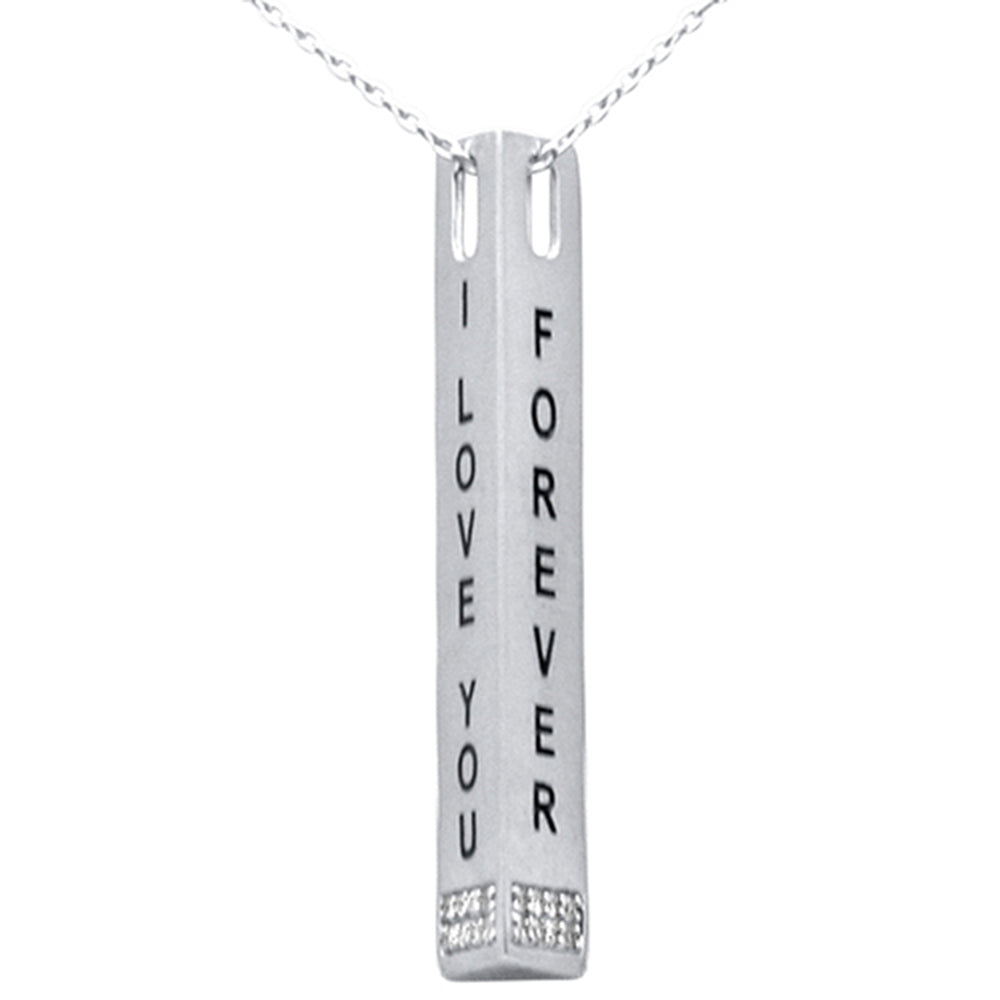 ''SPECIAL!.08ct G SI 14K White Gold Diamond ''''I Love You Forever'''' Engraved PENDANT Necklace 18'''' Lon