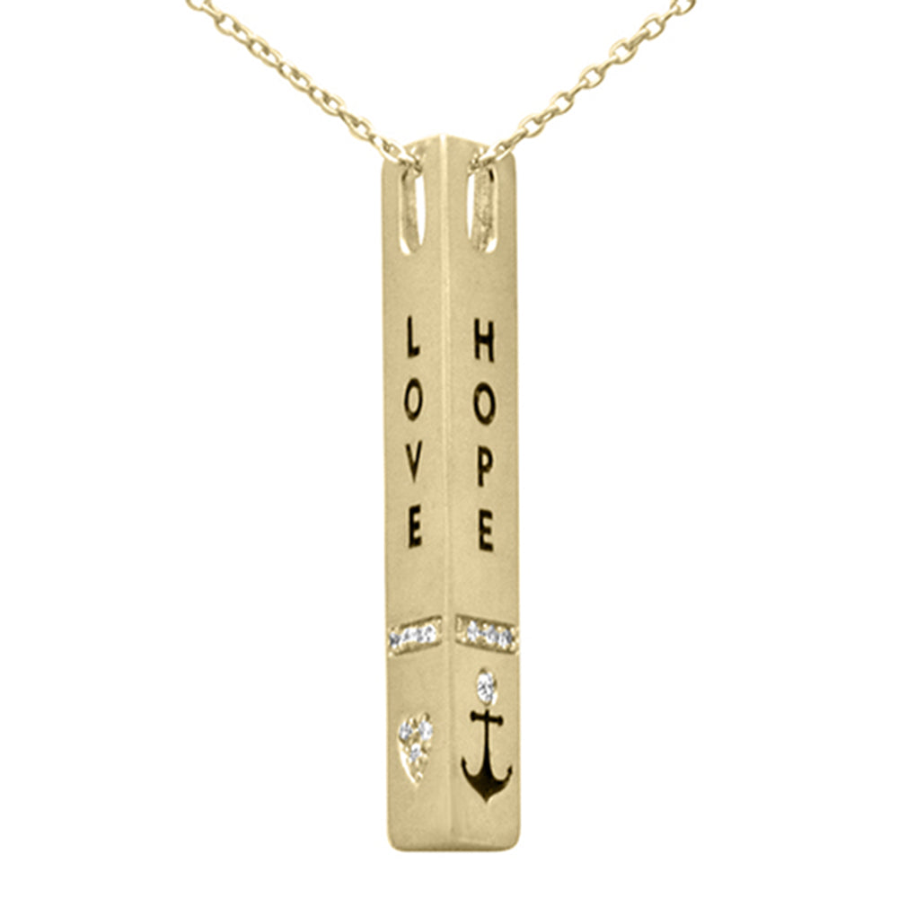 ''SPECIAL!.10ct G SI 14K Yellow Gold Diamond ''''Love Faith Hope'''' Engraved PENDANT Necklace 18'''' Long 