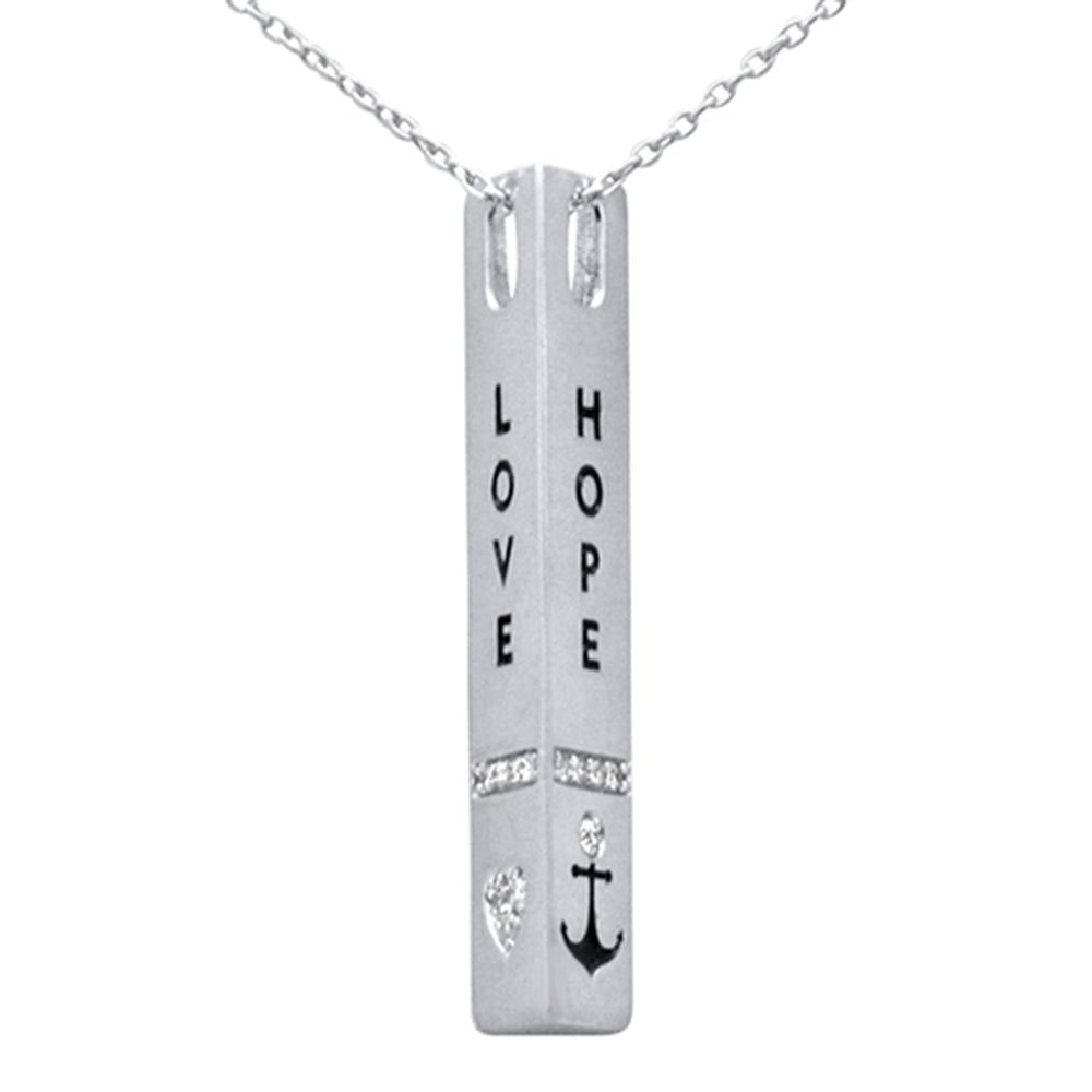''SPECIAL!.10ct G SI 14K White Gold Diamond ''''Love Faith Hope'''' Engraved Pendant NECKLACE 18'''' Long C