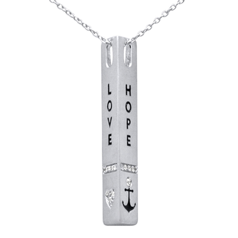 ''SPECIAL!.10ct G SI 14K White Gold DIAMOND ''''Love Faith Hope'''' Engraved Pendant Necklace 18'''' Long C