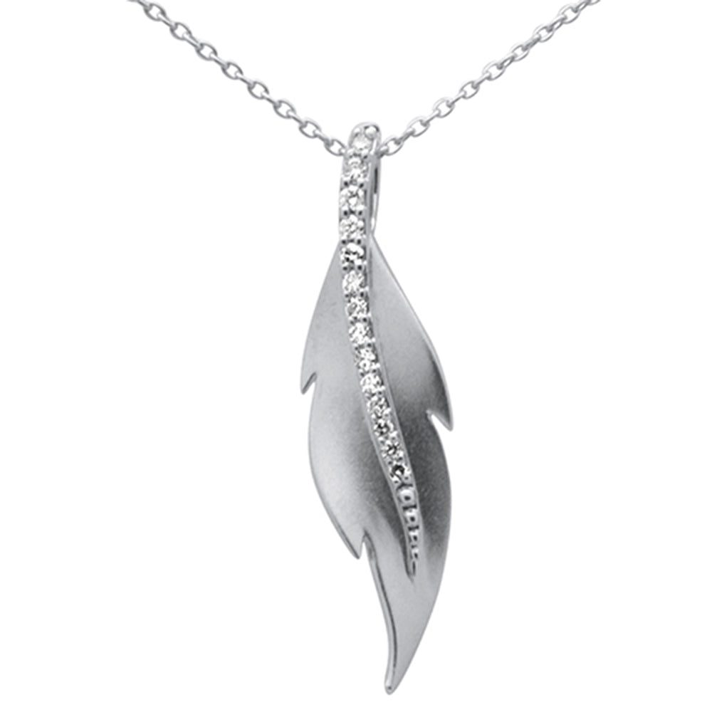 ''SPECIAL! .10ct G SI 14K White GOLD Diamond Leaf Pendant Necklace 18'''' Long Chain''