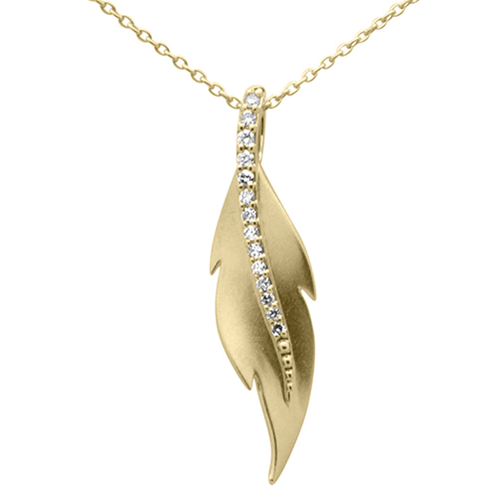 ''SPECIAL! .10ct G SI 14K Yellow Gold Diamond Leaf Pendant NECKLACE 18'''' Long Chain''