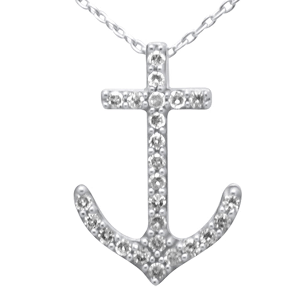 ''SPECIAL! .20ct G SI 14K White Gold Diamond Anchor PENDANT Necklace 18'''' Long Chain''