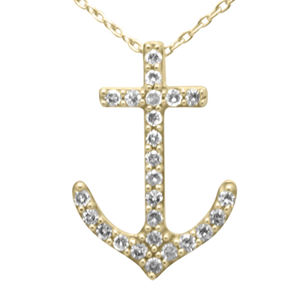 ''SPECIAL! .20ct G SI 14K Yellow Gold Diamond Anchor Pendant NECKLACE 18'''' Long Chain''