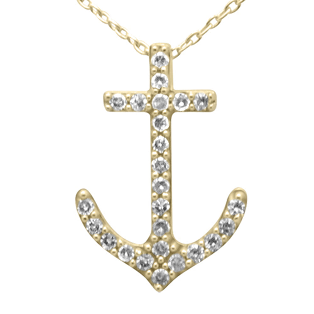 ''SPECIAL! .20ct G SI 14K Yellow Gold DIAMOND Anchor Pendant Necklace 18'''' Long Chain''