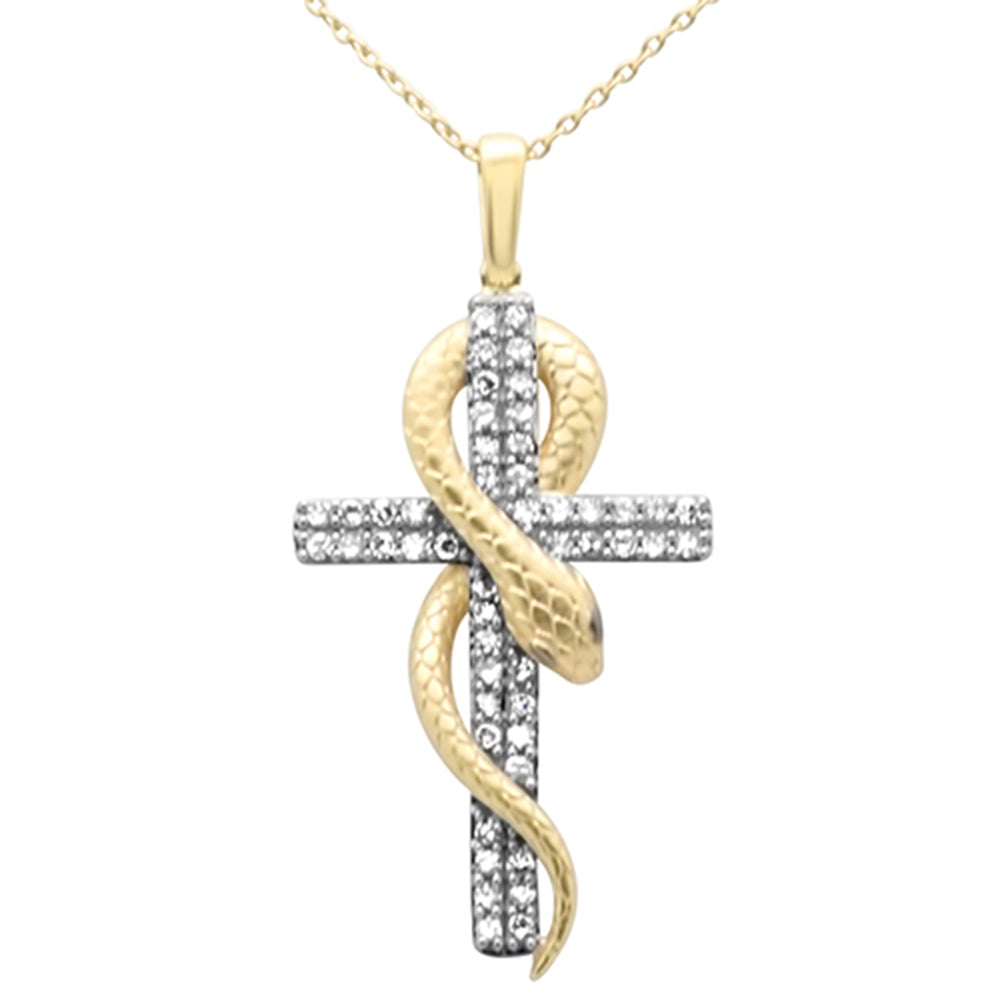 ''SPECIAL!.33ct G SI 14K Yellow Gold DIAMOND Cross Serpentine Pendant Necklace 18'''' Long Chain''