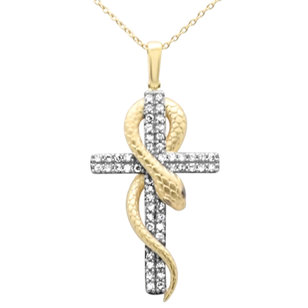 ''SPECIAL!.33ct G SI 14K Yellow GOLD Diamond Cross Serpentine Pendant Necklace 18'''' Long Chain''