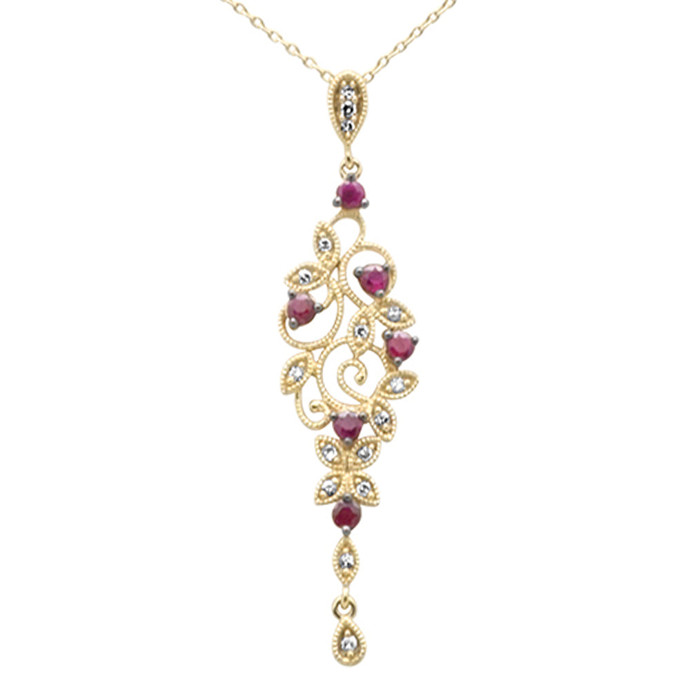 ''SPECIAL!.48ct G SI 14K Yellow Gold Diamond Ruby Gemstones PENDANT Necklace 18'''' Long Chain''