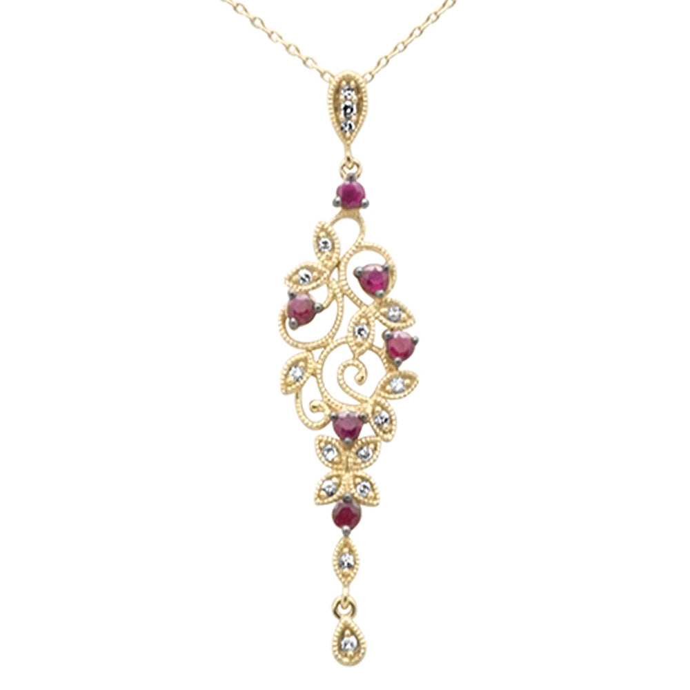 ''SPECIAL!.48ct G SI 14K Yellow Gold DIAMOND Ruby Gemstones Pendant Necklace 18'''' Long Chain''