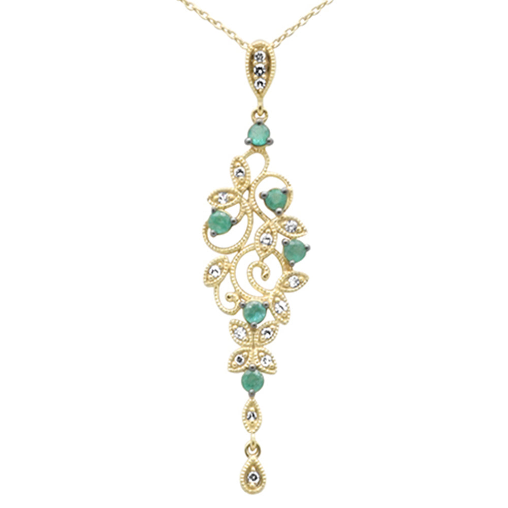 ''SPECIAL!.40ct G SI 14K Yellow Gold DIAMOND Emerald Gemstones Pendant Necklace 18'''' Long Chain''